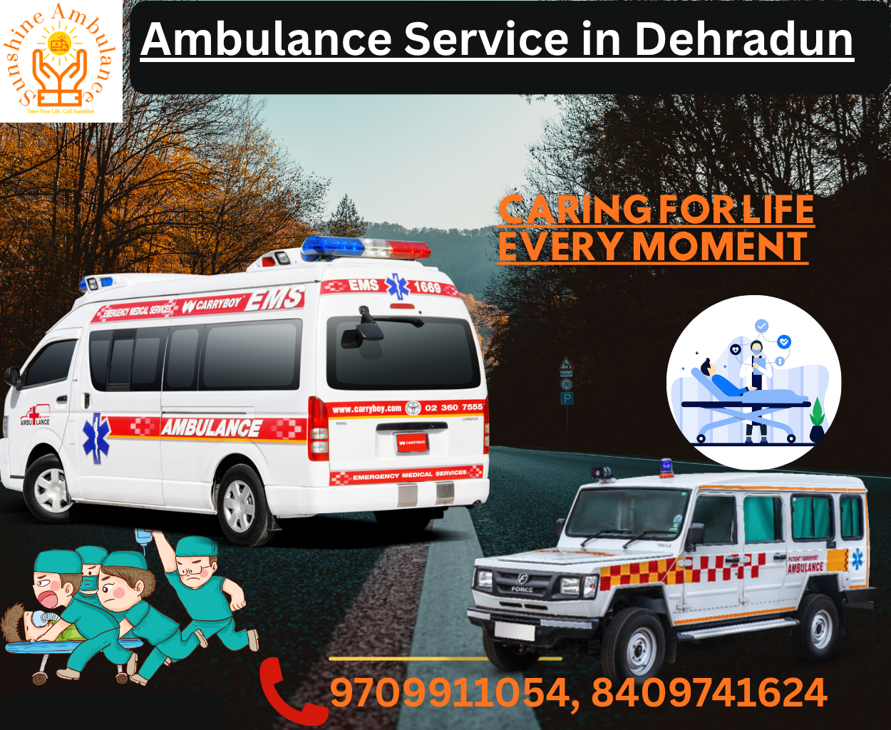 ambulance service in dehradun, dehradun ambulance service, icu ambulance in dehardun, ventilator ambulance service in dehradun, dead body ambulance service in dehradun, dead body ambulance with freezer